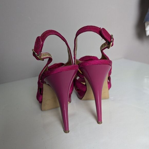 Nine West Fuchsia Silk Slingback Heels – Rosette Front, Size 5, 4” Stiletto - Picture 7 of 12
